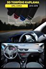 Opel Corsa 2013 - 2019 3d Torpido Koruma Kılıfı - Ön Göğüs Kaplama - Mavi Şerit