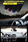 Peugeot 308 2008-2016 3d Torpido Koruma Kılıfı - Ön Göğüs Kaplama - Siyah Şerit