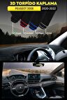 Peugeot 3008 (2020-2022) 3d Torpido Koruma Kılıfı - Ön Göğüs Kaplama - Siyah Şerit