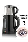 Hediyeli Optimal Plus Siyah Elektrikli Çay Makinesi Cam Demlik Çaycı Bölmeli Takı Kutusu