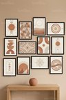 12 Parça Retro Geometrik Formlar 2 Renk Seçenekli Dekoratif Çerçeve Görünümlü Tablo Seti