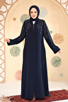 Boncuk İşlemeli Açık Lacivert Tesettür Abaya 29110AL