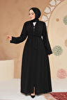 Boncuk İşlemeli Siyah Siyah Tesettür Abaya 29111SS