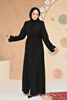 Boncuk Detaylı Lacivert Tesettür Abaya 29129S