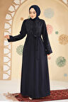 Boncuk İşlemeli Lacivert Tesettür Abaya 29130L