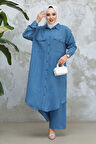Düğmeli İndigo Mavisi Tesettür İkili Takım 44661IM