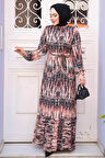 Desenli Somon Tesettür Elbise 52721SMN