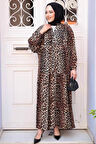 Leopar Desenli Tesettür Elbise 52942LP