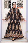 Desenli Siyah Tesettür Elbise 3035S