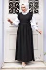 Fırfır Detaylı Siyah Tesettür Jile Elbise 17051S