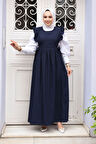 Fırfır Detaylı Lacivert Tesettür Jile Elbise 17051L
