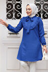 Fırfır Detaylı Sax Mavisi Tesettür Tunik 6682SX