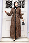 Leopar Desenli Tesettür Elbise 23927LP