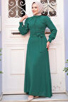 Düğme Detaylı Açık Yeşil Tesettür Elbise 2703AY