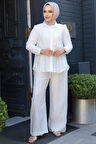 Çizgi Detaylı Beyaz Tesettür İkili Takım 32336B