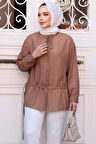 Düğmeli Kahverengi Tesettür Gömlek 32358KH