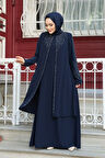 Boncuk İşlemeli Lacivert Tesettür Abaya 29131L