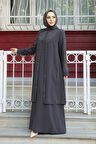 Boncuk İşlemeli Füme Tesettür Abaya 29131FU