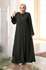 Boncuk İşlemeli Haki Tesettür Ferace 29123HK