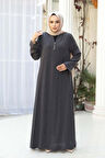 Boncuk İşlemeli Füme Tesettür Ferace 29122FU