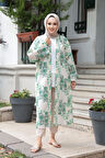 Desenli Yeşil Tesettür Kimono 32121Y