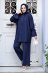 Düğmeli Lacivert Tesettür İkili Takım 30451L