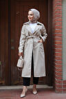 Kemerli Bej Tesettür Trençkot 10701BEJ