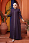 Fermuarlı Mürdüm Tesettür Ferace 26381MU