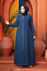 Boncuk Detaylı İndigo Mavisi Tesettür Abaya 26331IM