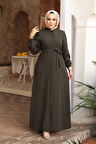 Kemerli Haki Tesettür Ferace 26391HK