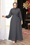 Kemerli Füme Tesettür Ferace 26391FU