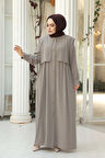 Düğmeli Bej Tesettür Ferace 26441BEJ