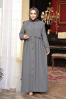 Düğmeli Gri Tesettür Ferace 26441GR