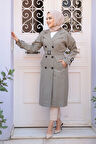 Tokalı Kemerli Açık Haki Tesettür Trençkot 26412AHK