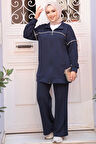 Fermuarlı Lacivert Tesettür İkili Takım 13231L