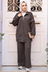 Fermuarlı Haki  Tesettür İkili Takım 13231HK