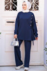 Düğme Detaylı Lacivert Tesettür İkili Takım 13261L