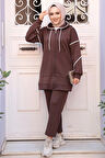 Fermuarlı Koyu Kahverengi Tesettür İkili Takım 12621KKH
