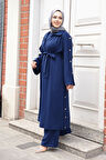 Düğme Detaylı Lacivert Tesettür Üçlü Takım 7677L