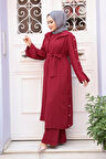 Düğme Detaylı Bordo Tesettür Üçlü Takım 7677BR