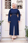 Yırtmaç Detaylı Lacivert Tesettür İkili Takım 76112L