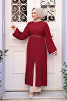 Yırtmaç Detaylı Bordo Tesettür İkili Takım 76112BR