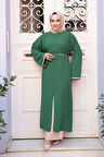 Yırtmaç Detaylı Yeşil Tesettür İkili Takım 76112Y
