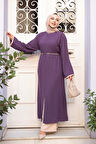 Yırtmaç Detaylı Lila Tesettür İkili Takım 76112LILA