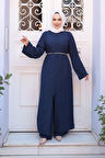 Yırtmaç Detaylı Lacivert Tesettür İkili Takım 7669L
