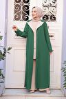 Düğmeli Yeşil Tesettür Üçlü Takım 76221Y
