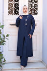 Toka Detaylı Lacivert Tesettür İkili Takım 7675L