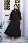 Etekli Siyah Tesettür İkili Takım 56812S