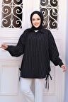 Çizgili Siyah Tesettür Gömlek 10553S