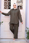 Kapşonlu Haki Tesettür İkili Takım 17431HK